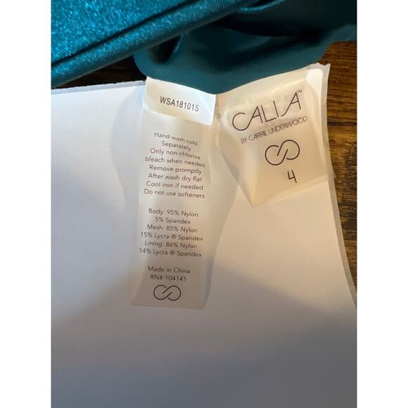 Calia Scoop Neck One Piece Teal Bathing Suit.  Size 4 - Picture 6 of 7